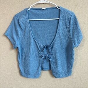 Cotton On Cardigan Blue Crop Short Sleeve Tie Front Details Trendy
